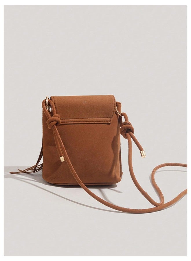 MakeMeChic Women's Faux Suede Crossbody Bag Flap Fringe Shoulder Handbag Small Phone Bags Brown One Size - Image 3