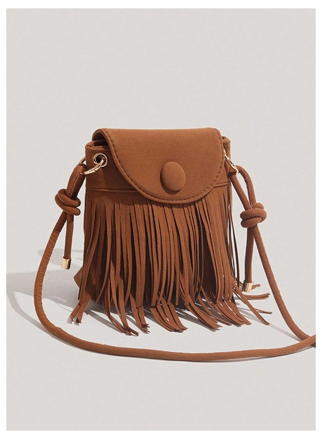 MakeMeChic Women's Faux Suede Crossbody Bag Flap Fringe Shoulder Handbag Small Phone Bags Brown One Size - Image 5