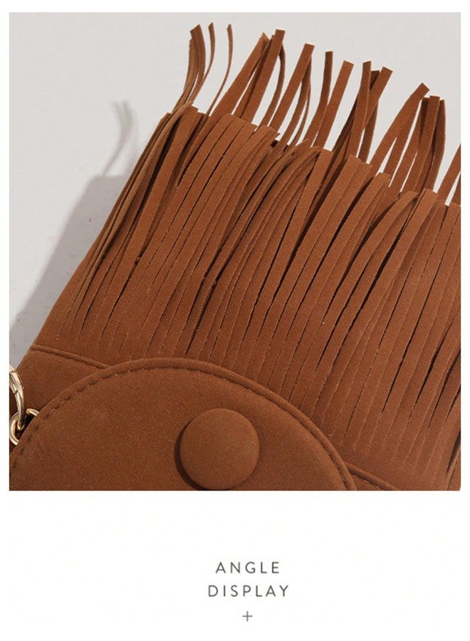 MakeMeChic Women's Faux Suede Crossbody Bag Flap Fringe Shoulder Handbag Small Phone Bags Brown One Size - Image 4