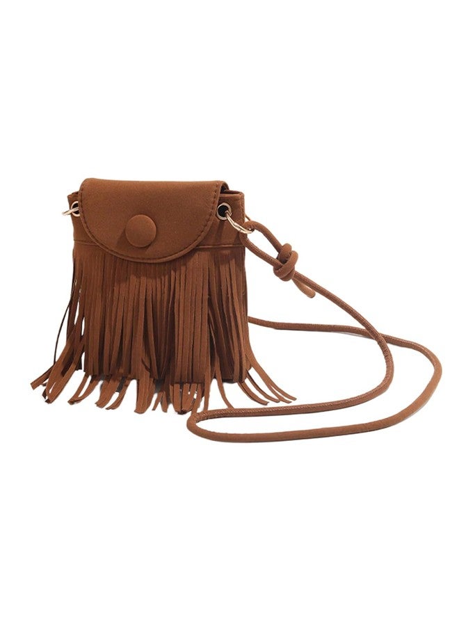 MakeMeChic Women's Faux Suede Crossbody Bag Flap Fringe Shoulder Handbag Small Phone Bags Brown One Size - Image 1