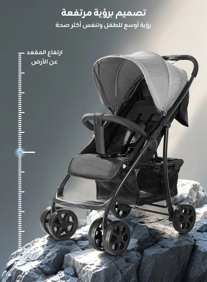 هيبوبي عربة أطفال ثلاثية في واحد قابلة للعكس — سرير نوم + مقعد سيارة + عربة أطفال، قابلة للطي بضغطة واحدة، نظام امتصاص صدمات متطور، حزام أمان بخمس نقاط، أقمشة قابلة للإزالة والغسل، سلة تخزين كبيرة، مناسبة من عمر 0 إلى 6 سنوات - Image 3