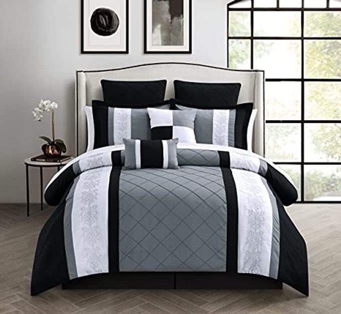 8PIECE EMBROIDERY COMFORTER SET QUEEN LIVINGSTON BLACK