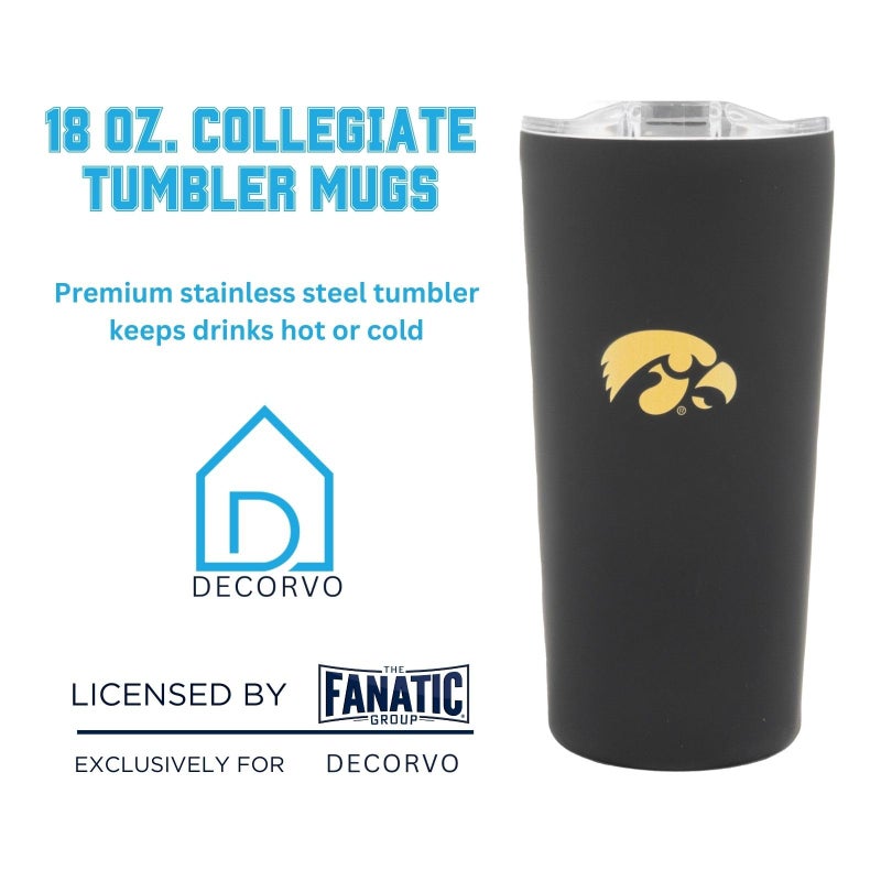 Decorvo Officially Licensed Collegiate Stainless Steel Tumbler - Double Walled Insulated Travel Thermos with Slide Lid - 18 oz (Iowa Logo - Black) - Image 3