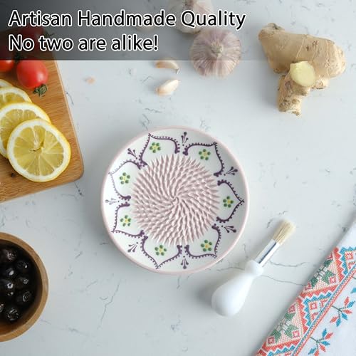 EVANILIFE Ceramic Garlic Grater Plate Handmade 4 Pcs Press Natural Grinder Decorative Mincer Ginger Cheese Grater Hand Dish Vanilla White - Image 3