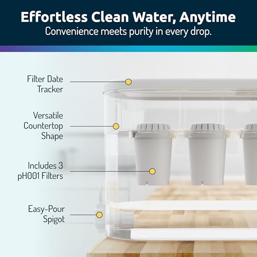 Invigorated Water - Alkaline Countertop Water Filter Dispenser, Large 52-Cup Capacity, Mineralized Alkaline Water, BPA-Free, 96 Gallons/Filter (White, 3 Filters Included) - Image 4