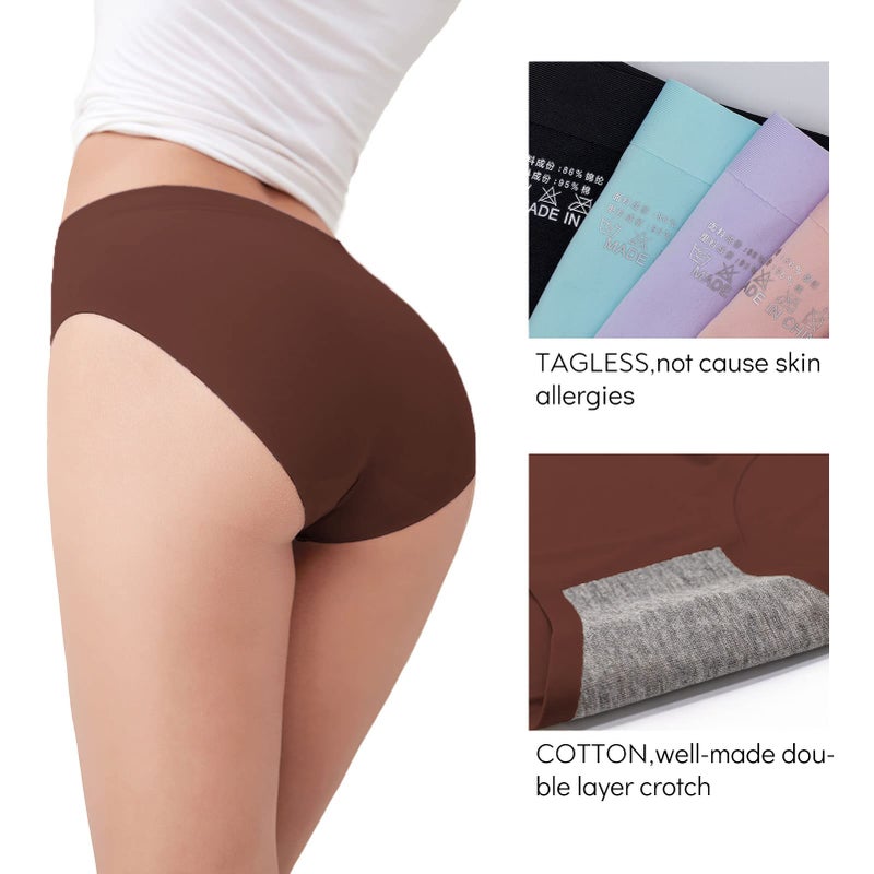 FallSweet No Show Underwear for Women Seamless High Cut Briefs Mid-waist Soft No Panty Lines,Pack of 5 (mixcolor4, Large) - Image 2
