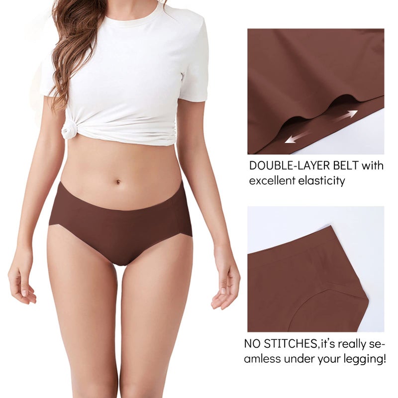 FallSweet No Show Underwear for Women Seamless High Cut Briefs Mid-waist Soft No Panty Lines,Pack of 5 (mixcolor4, Large) - Image 3