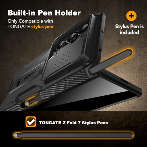 TONGATE for Z Fold 7 Case with Stylus Pen Holder Builtin Privacy Screen Protector Slide Camera CoverAnti Spy Military Grade Drop Stand Case for Samsung Galaxy Z Fold 7 with Belt Clip Black - Image 3
