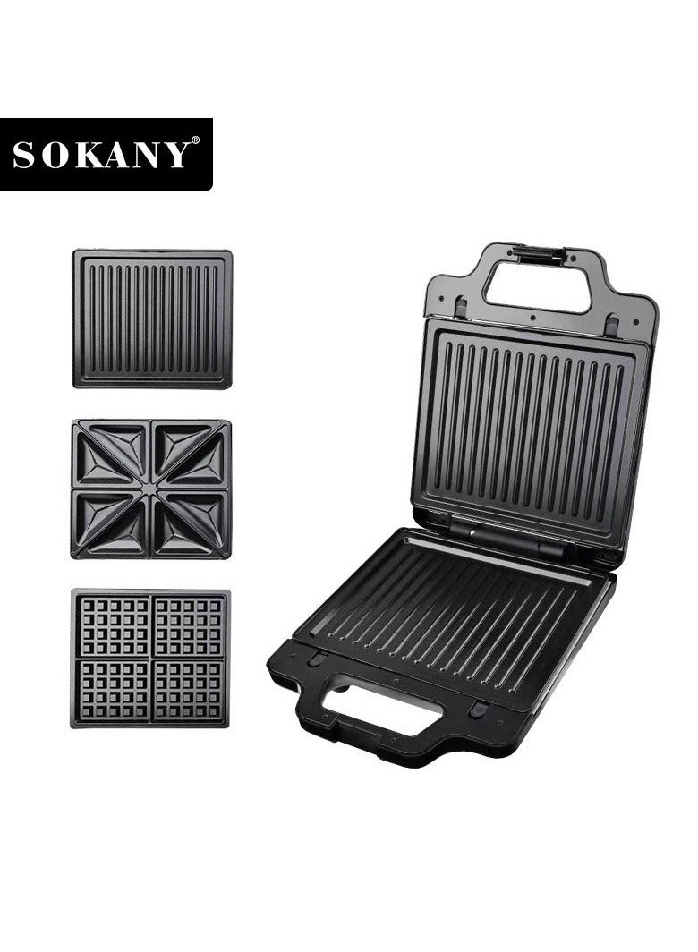 سوكاني آلة صنع السندويش متعددة الاستخدامات 3 في 1 مع خيارات الوافل، التوست، وشواية البانيني - تسخين سريع، أطباق غير لاصقة سهلة التنظيف، وتصميم مدمج للاستخدام المحمول. - Image 1