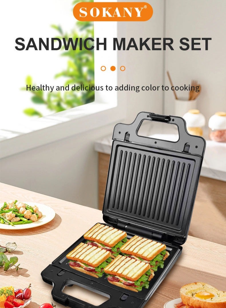 سوكاني آلة صنع السندويش متعددة الاستخدامات 3 في 1 مع خيارات الوافل، التوست، وشواية البانيني - تسخين سريع، أطباق غير لاصقة سهلة التنظيف، وتصميم مدمج للاستخدام المحمول. - Image 3
