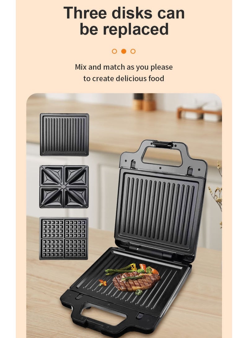 سوكاني آلة صنع السندويش متعددة الاستخدامات 3 في 1 مع خيارات الوافل، التوست، وشواية البانيني - تسخين سريع، أطباق غير لاصقة سهلة التنظيف، وتصميم مدمج للاستخدام المحمول. - Image 4