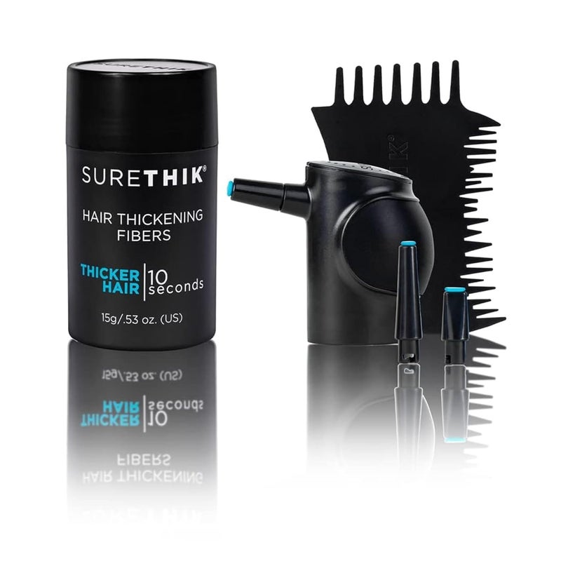Hair Building Fibers 15G with BONUS Pump Applicator Hairline Comb and 3 Nozzles Hair and Hairline Filler Kit For Men and Woman Black