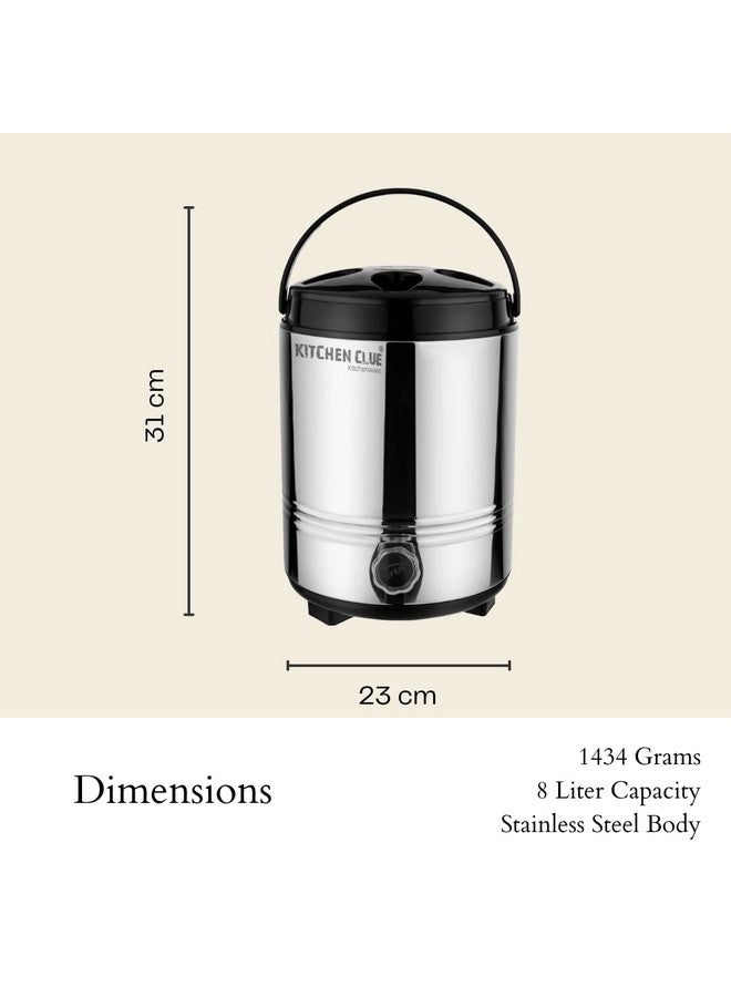 KITCHEN CLUE Double Walled Stainless Steel Insulated Water Jug 8 Liter, Silver - Hot and Cold Water Containers with Tap - Easy to Carry Handle - Essential for Every Household - Image 5