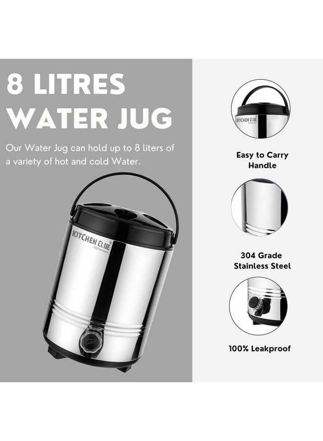 KITCHEN CLUE Double Walled Stainless Steel Insulated Water Jug 8 Liter, Silver - Hot and Cold Water Containers with Tap - Easy to Carry Handle - Essential for Every Household - Image 3