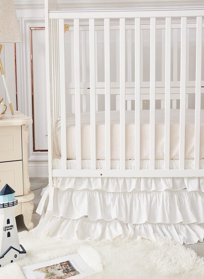 Brandream Crib Skirt Triple Layer Cotton Nursery Bed Skirt for Baby Girls Boys Toddler Bedskirt Solid White Dust Ruffle - Image 3
