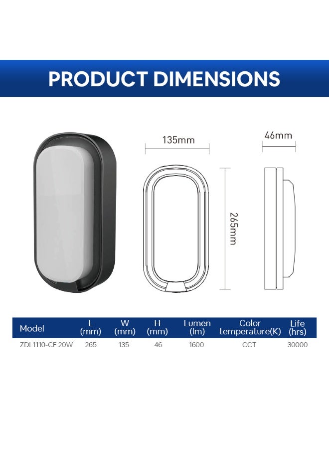 Energetic LED Outdoor Wall Light/Bulkhead ZDL1110-CF 20W CCT(3000K/4000K/6500K Switchable) IP65 - Image 2