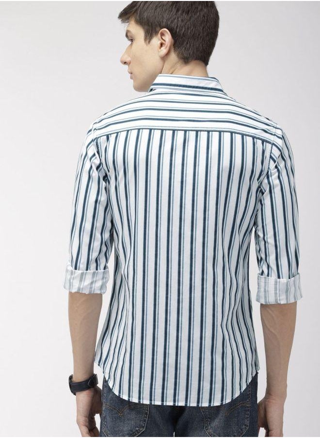The Indian Garage Co Men Slim Fit Multi Striped Full Sleeves Cutaway Collar Casual Shirt  - Image 2