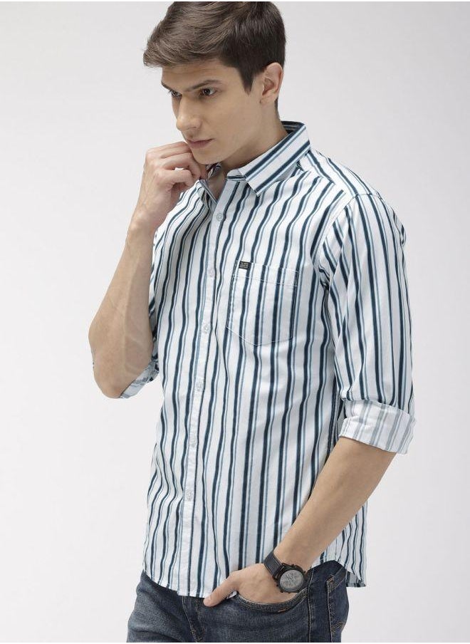 The Indian Garage Co Men Slim Fit Multi Striped Full Sleeves Cutaway Collar Casual Shirt  - Image 4