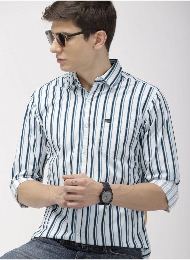 The Indian Garage Co Men Slim Fit Multi Striped Full Sleeves Cutaway Collar Casual Shirt  - Image 1
