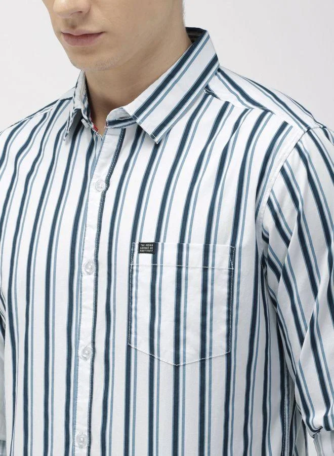 The Indian Garage Co Men Slim Fit Multi Striped Full Sleeves Cutaway Collar Casual Shirt