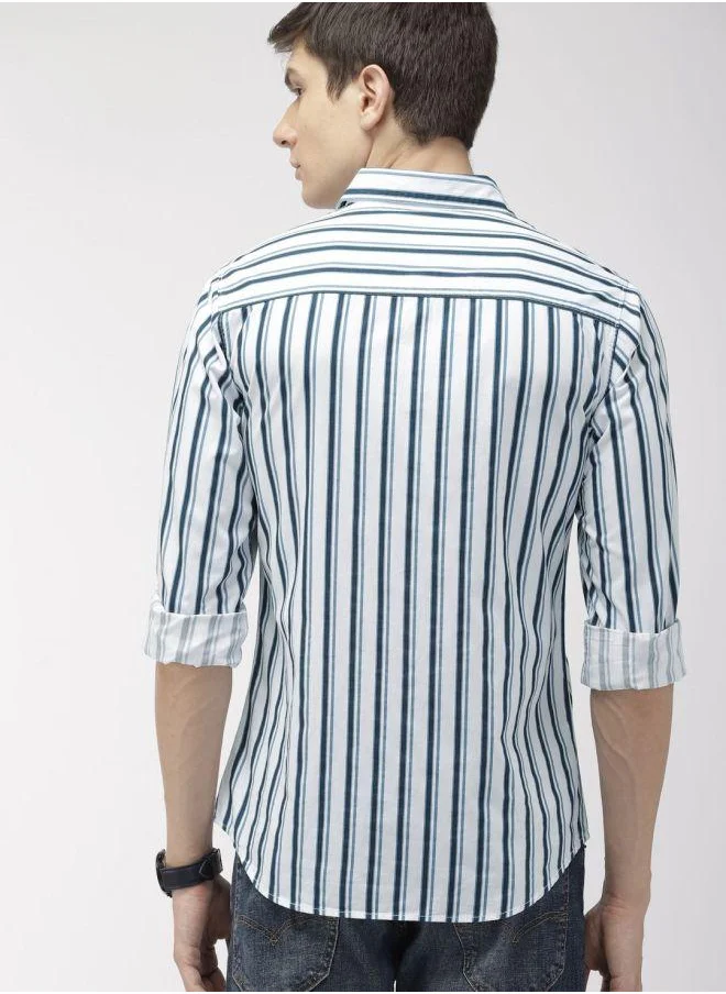 شركة المرآب الهندية Men Slim Fit Multi Striped Full Sleeves Cutaway Collar Casual Shirt