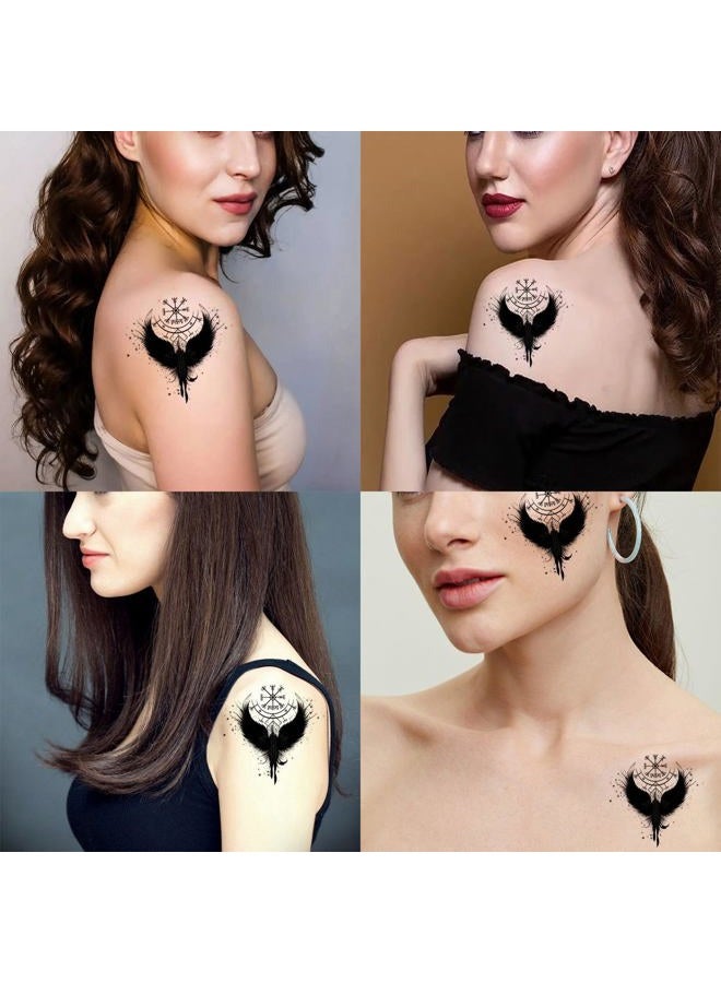 Dopetattoo 6 أوراق وشم مؤقت رمز هيلم أوف أو Awe رموز الفايكنج وشم مزيف وشم أجنحة نوردية للرقبة والصدر للنساء والرجال البالغين (لا مزيد من اللصق) - Image 2