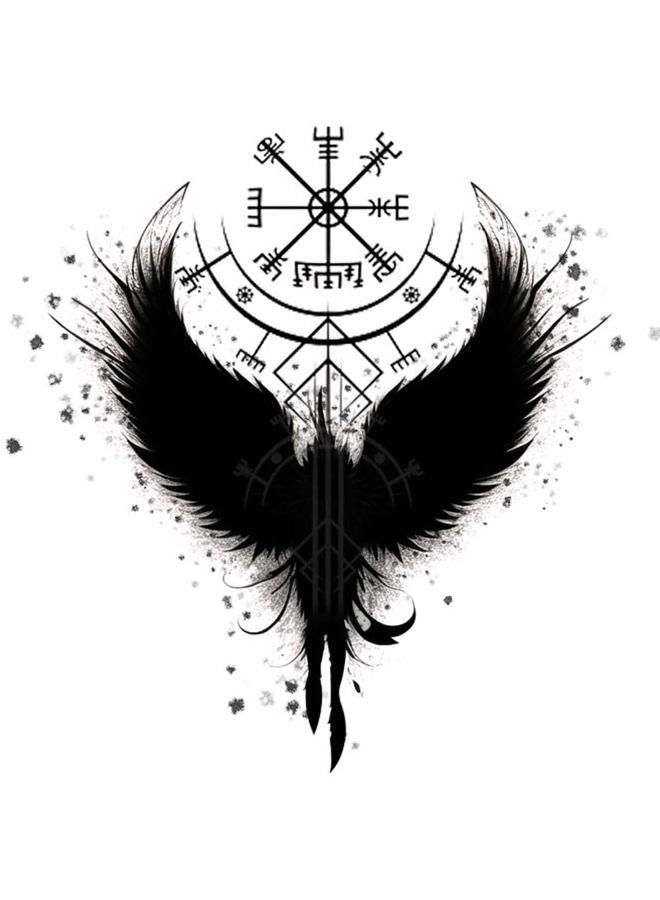 Dopetattoo 6 أوراق وشم مؤقت رمز هيلم أوف أو Awe رموز الفايكنج وشم مزيف وشم أجنحة نوردية للرقبة والصدر للنساء والرجال البالغين (لا مزيد من اللصق) - Image 1