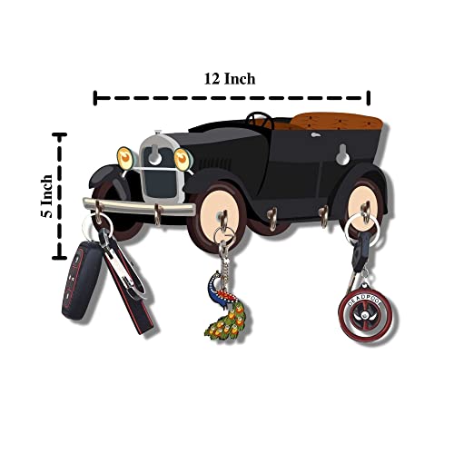 Webelkart Premium HD UV Printed Retro Car Shaped Keys Wooden Key Holder (12 Inch x 5 Inch, Wood, Multicolor)- 6 Hooks - Image 3