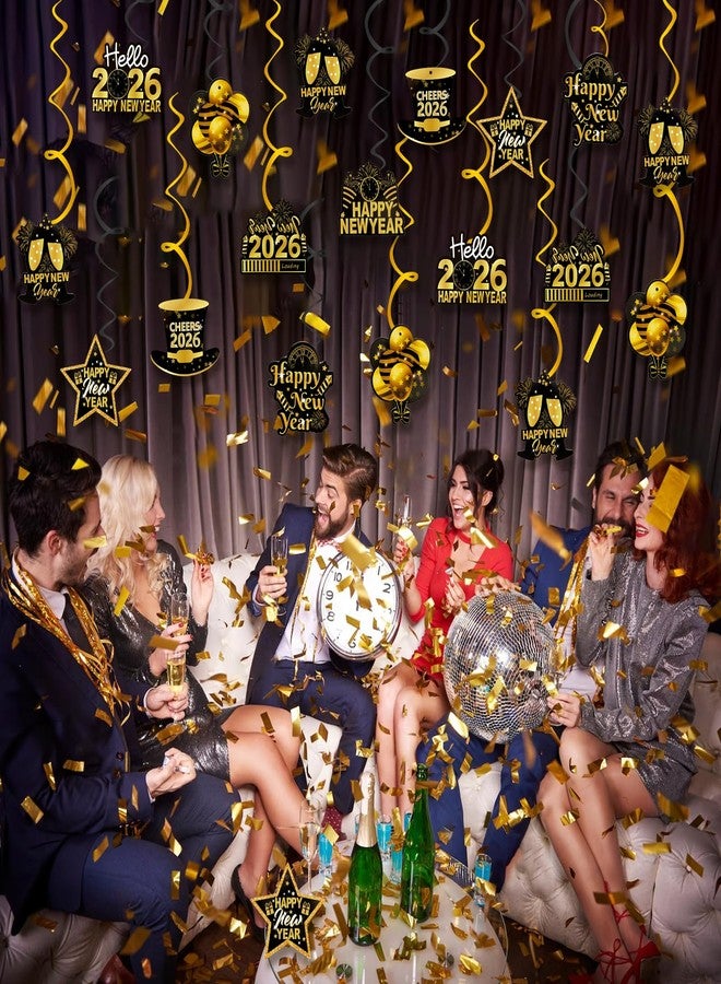 كونسيت مجموعة زينة رأس السنة الجديدة المعلقة من كونسايت، 32 قطعة، لوازم حفلات رأس السنة، زينة باللونين الأسود والذهبي لعام 2026، مناسبة للمنزل والمكتب والفصول الدراسية - Image 2