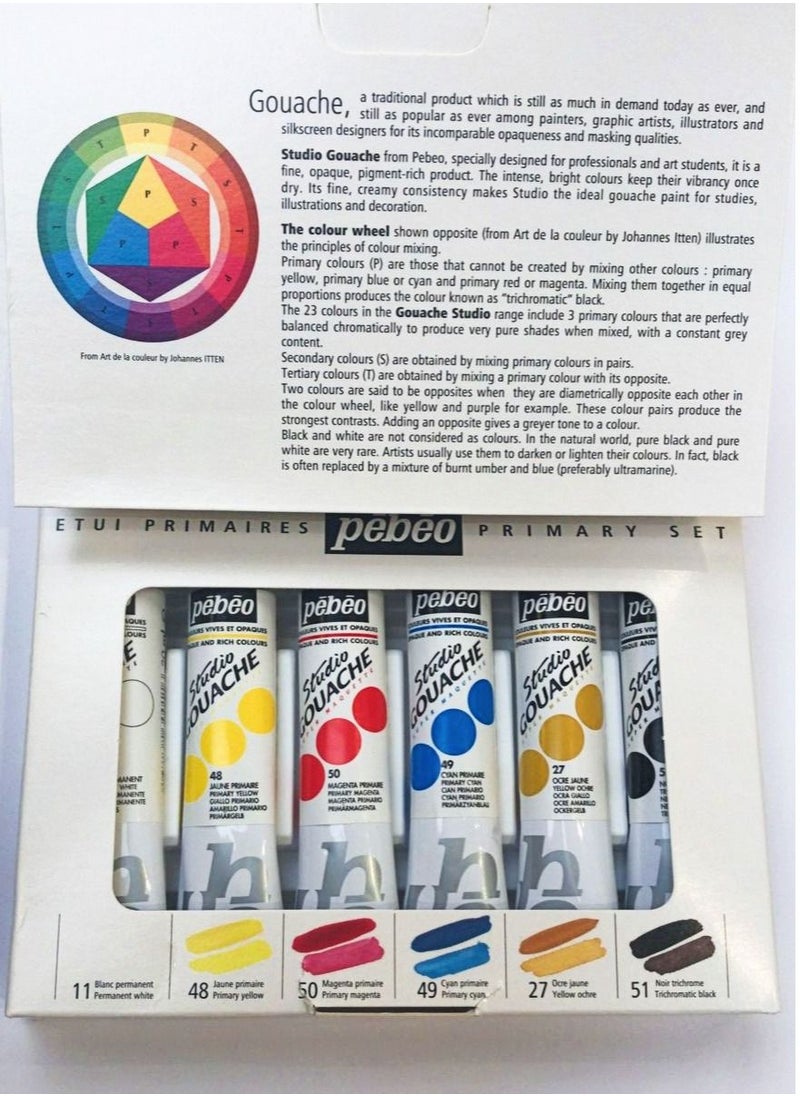 Pebeo - مجموعة ألوان مائية أساسية من Pebeo Studio Gouache Opaque، 6 × 20 مل - Image 1