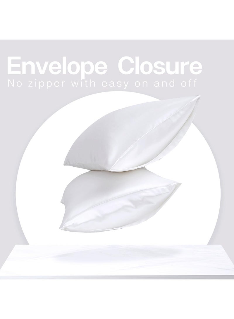 فلوشرينيك 2 قطعة من أكياس الوسائد الحريرية الساتانية، أكياس وسائد ساتانية للشعر والبشرة، مجموعة من 2 قطعة من أكياس الوسائد بحجم كوين، غطاء وسادة حريري مع إغلاق مغلف، 51x76 سم (أبيض) - Image 3