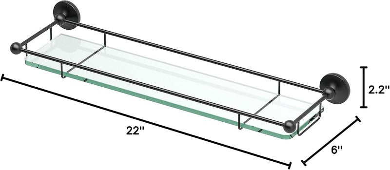 Gatco 1465MX Premier Tempered Glass Shelf Matte BlackWall Mounted 22 X 6 Floating Rectangle Glass Shelf with Railing for Bathroom Storage - Image 3