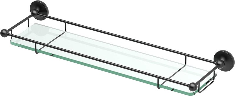 Gatco 1465MX Premier Tempered Glass Shelf Matte BlackWall Mounted 22 X 6 Floating Rectangle Glass Shelf with Railing for Bathroom Storage - Image 1