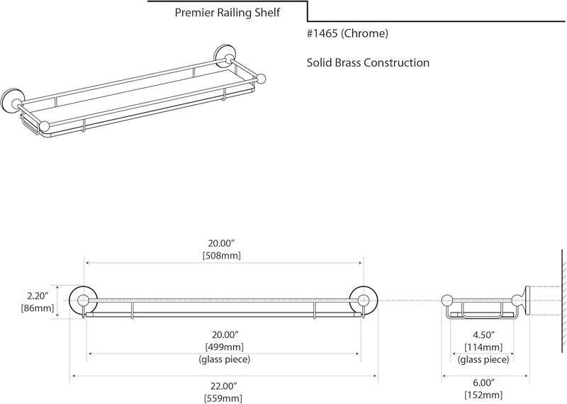 Gatco 1465MX Premier Tempered Glass Shelf Matte BlackWall Mounted 22 X 6 Floating Rectangle Glass Shelf with Railing for Bathroom Storage - Image 5