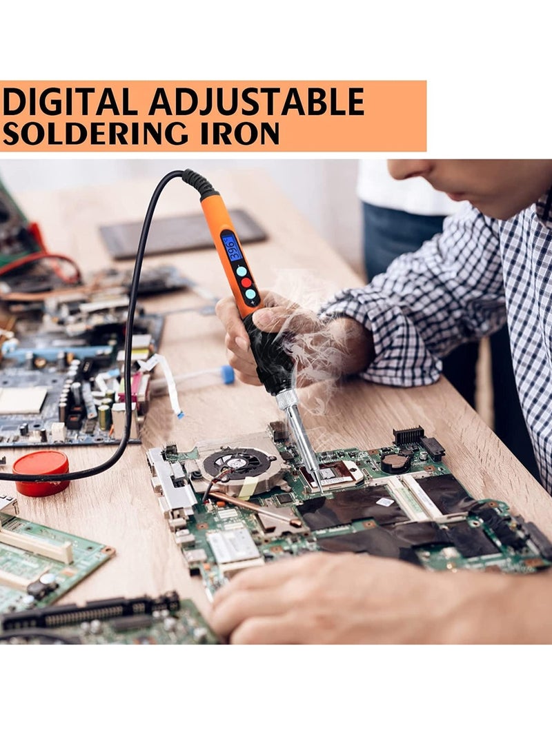 Soldering Iron Kit Electric Soldering Iron 90W Welding Tools Adjustable Temperature 180-480℃ Soldering Kit Digital Portable Solder Iron Kit with 5 Solder Tips Solder Wire Mini Stand - Image 2