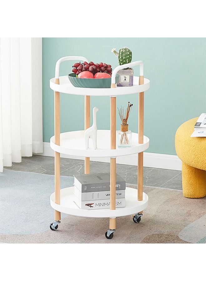 CityRiya-Long Round Side Table Sofa Snack Table 3 Tier Coffee Table End Table Desk Nightstand Bedside Table Rolling Cart Utility Cart Multi-Functional Trolley Cart Movable Storage Shelves for Living Room White - Image 4