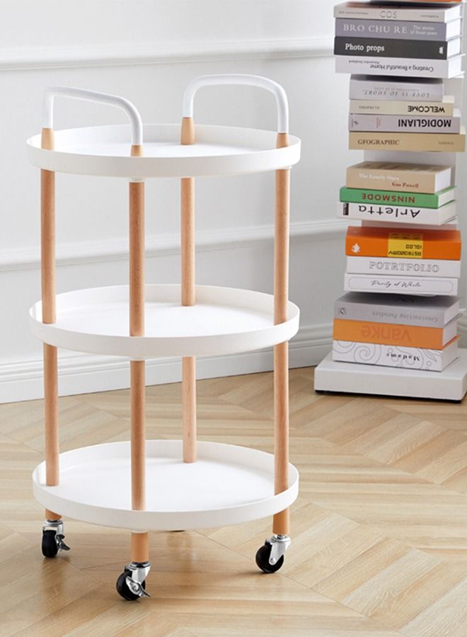 CityRiya-Long Round Side Table Sofa Snack Table 3 Tier Coffee Table End Table Desk Nightstand Bedside Table Rolling Cart Utility Cart Multi-Functional Trolley Cart Movable Storage Shelves for Living Room White - Image 3