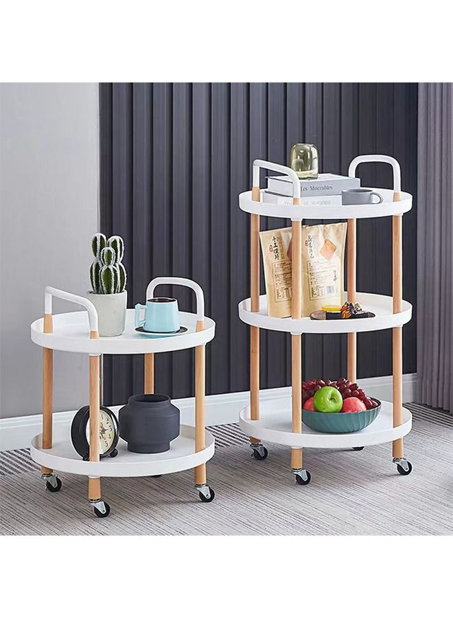 CityRiya-Long Round Side Table Sofa Snack Table 3 Tier Coffee Table End Table Desk Nightstand Bedside Table Rolling Cart Utility Cart Multi-Functional Trolley Cart Movable Storage Shelves for Living Room White - Image 5