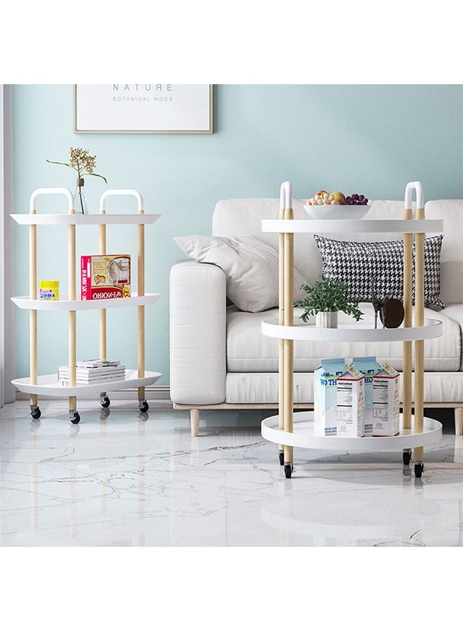 CityRiya-Long Round Side Table Sofa Snack Table 3 Tier Coffee Table End Table Desk Nightstand Bedside Table Rolling Cart Utility Cart Multi-Functional Trolley Cart Movable Storage Shelves for Living Room White - Image 2