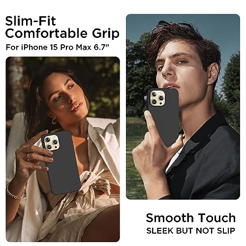 COFFKER Compatible with iPhone 15 Pro Max Case Liquid Silicone Case Full Body Shockproof Protective Cover Slim Thin Phone Case with Soft AntiScratch Microfiber Lining 67 inchBlack - Image 3
