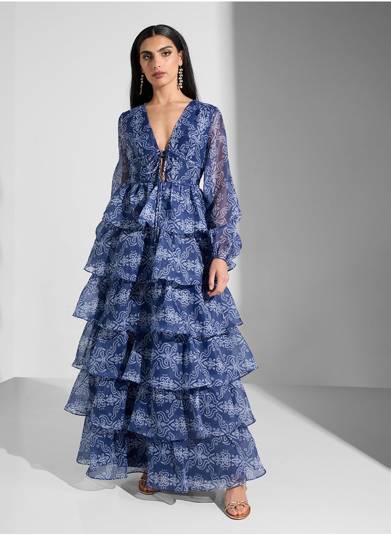 True Decadence - Printed V-Neck Dress - Image 1