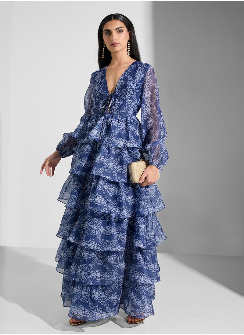 True Decadence - Printed V-Neck Dress - Image 1