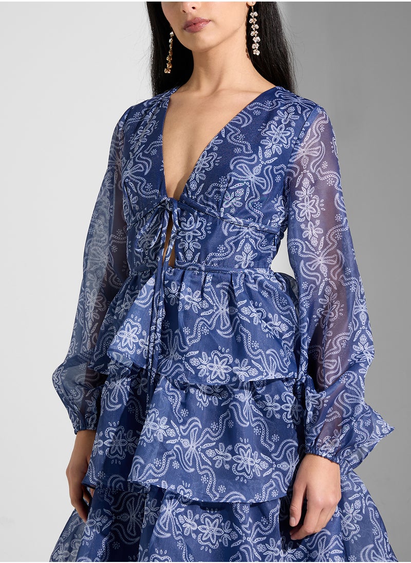 True Decadence - Printed V-Neck Dress - Image 1