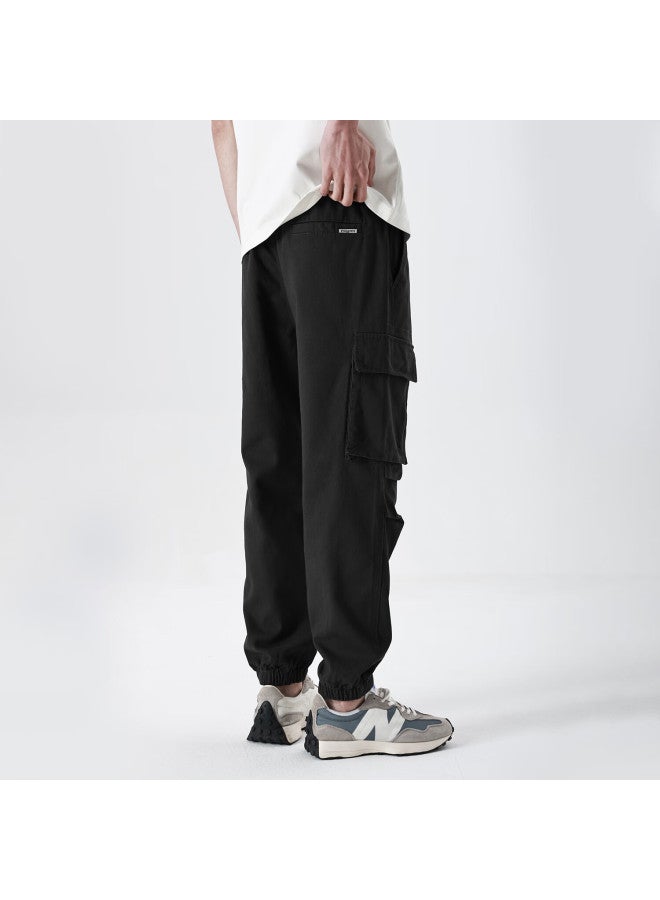 Markless Men's Autumn Winter Pure Cotton Casual Loose Fit Cargo Pants With Large Pockets 4836 Starry Black S - Image 3