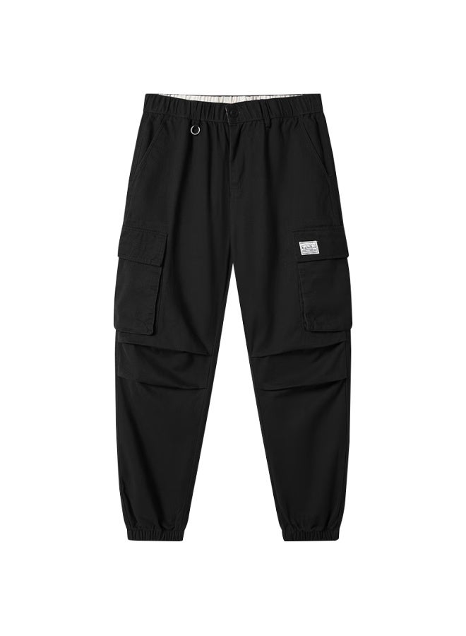 Markless Men's Autumn Winter Pure Cotton Casual Loose Fit Cargo Pants With Large Pockets 4836 Starry Black S - Image 4