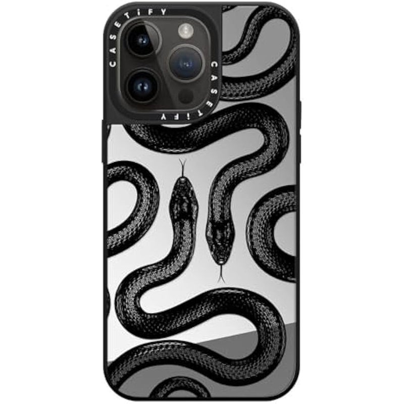 كاستيفي CASETiFY Mirror iPhone 14 Pro Max Case 【Reflective / 4.9ft Drop Protection/Compatible with Magsafe】 - Black Kingsnake - Silver On Black - Image 2