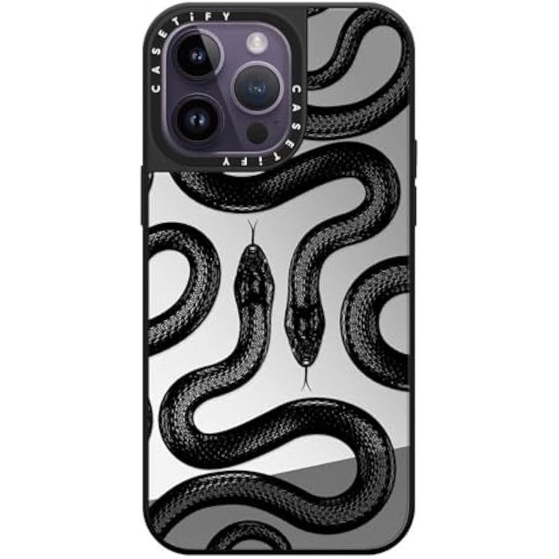 كاستيفي CASETiFY Mirror iPhone 14 Pro Max Case 【Reflective / 4.9ft Drop Protection/Compatible with Magsafe】 - Black Kingsnake - Silver On Black - Image 4