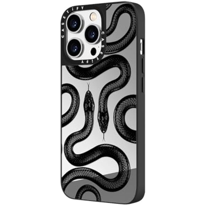 كاستيفي CASETiFY Mirror iPhone 14 Pro Max Case 【Reflective / 4.9ft Drop Protection/Compatible with Magsafe】 - Black Kingsnake - Silver On Black - Image 5