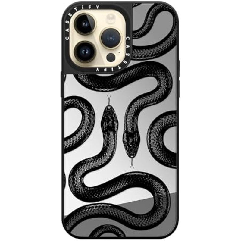 كاستيفي CASETiFY Mirror iPhone 14 Pro Max Case 【Reflective / 4.9ft Drop Protection/Compatible with Magsafe】 - Black Kingsnake - Silver On Black - Image 3