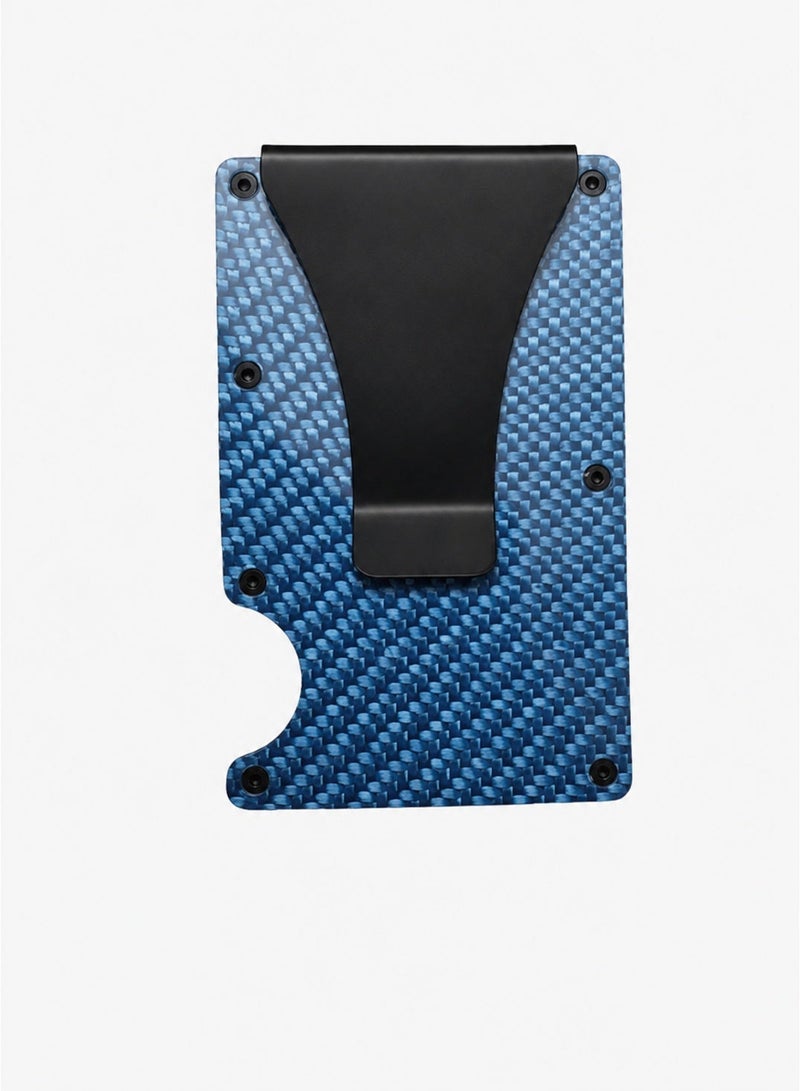 Minimalist Carbon Fiber RFID Blocking Wallet with Money Clip - Blue - Image 1